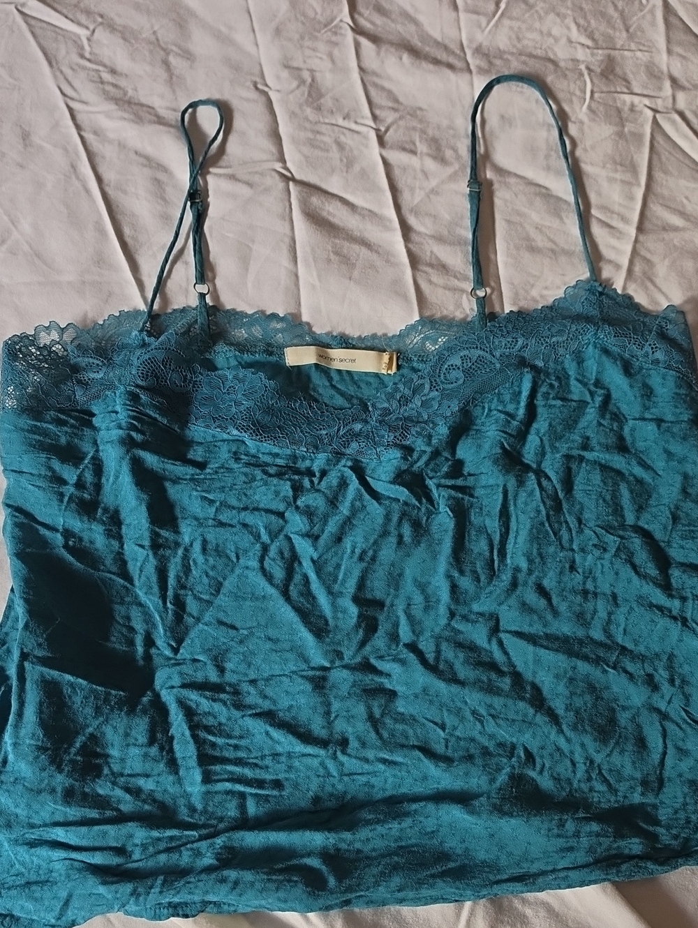 Lace-Trim Teal Camisole with Adjustable Straps